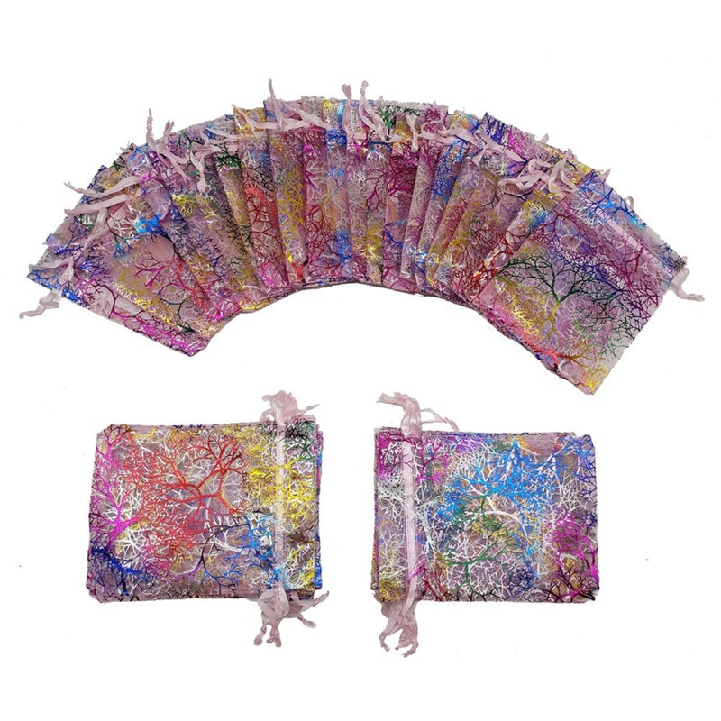 Ankirol 100pcs Sheer Organza Favor Bags For Wedding Baby Shower Rattan Print Gift Bags Samples Display Drawstring Pouches (3.5x4.5 inch, coral pink) - Image 3